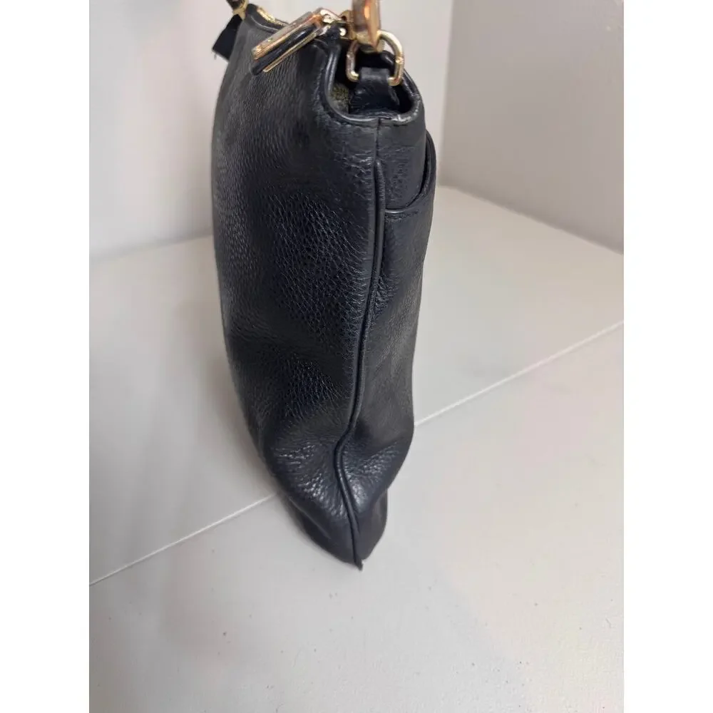 Tory Burch Meyer pebbled black leather crossbody bag gold tone hardware zip top